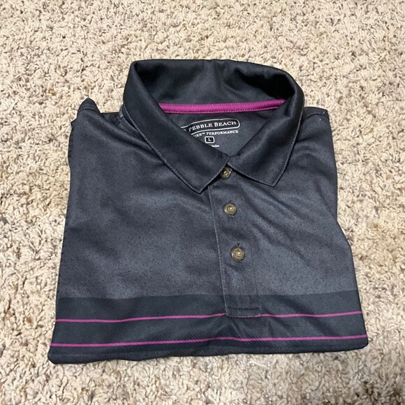 Pebble Beach Mens Performance Polo Shirt Black With Purple Stripes Size Large - Picture 11 of 13